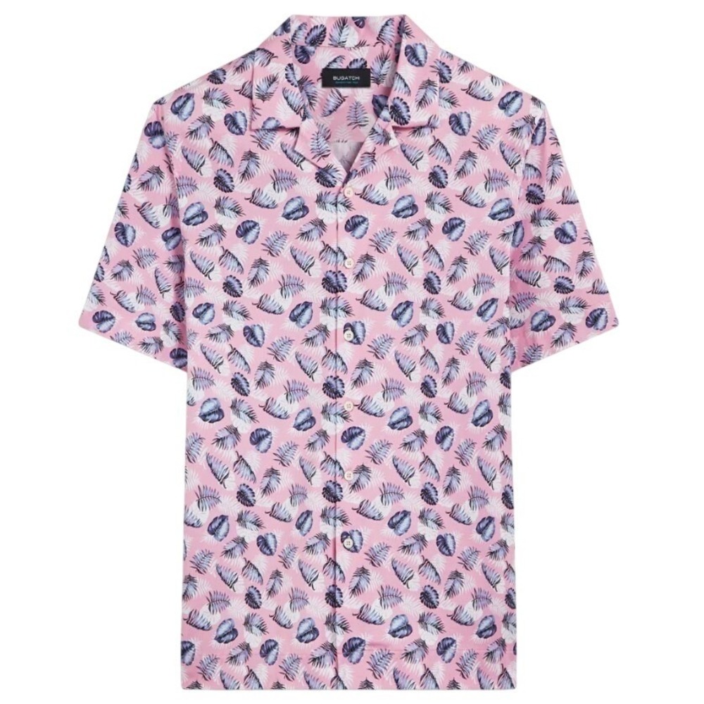 Bugatchi Mens XXL Cole Leaf Print OoohCotton Camp Shirt